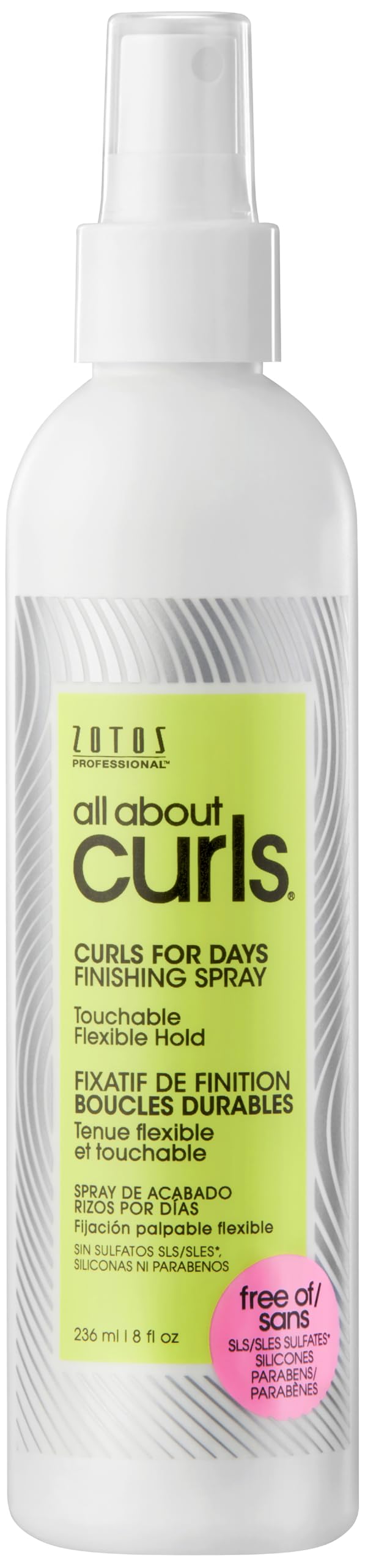 Spray de acabado ALL ABOUT CURLS en frasco para definición duradera de rizos.