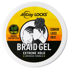 AllDay Locks Braid Gel being applied to hair sections for easy braiding