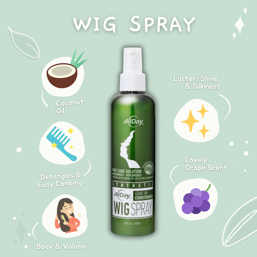 AllDay Locks cleanser for wigs shown refreshing fibers after wear and wash.