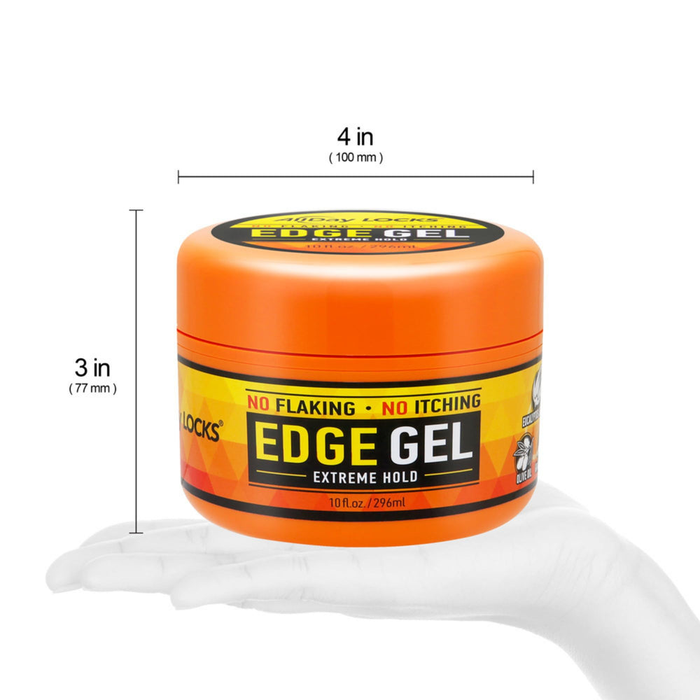 AllDay Locks Edge Gel acabado brillante y ligero para peinados duraderos.