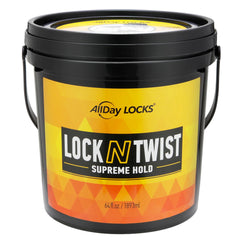 AllDay Locks Lock N Twist 64oz bucket close-up showing long-lasting hold for locs