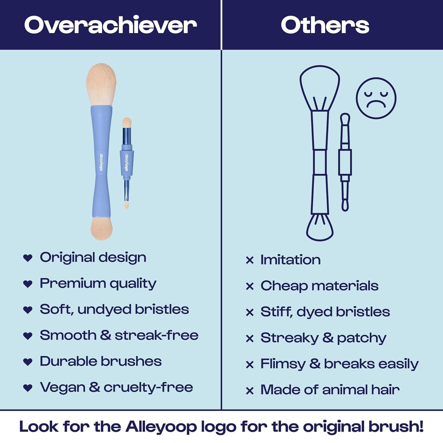 ALLEYOOP Overachiever close-up of soft vegan bristles for effortless makeup application.
