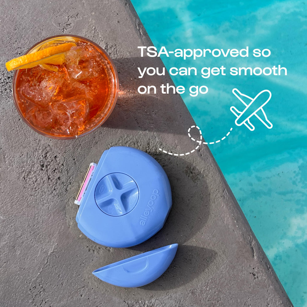 ALLEYOOP portable case helps organize the razor kit in a purse or bag