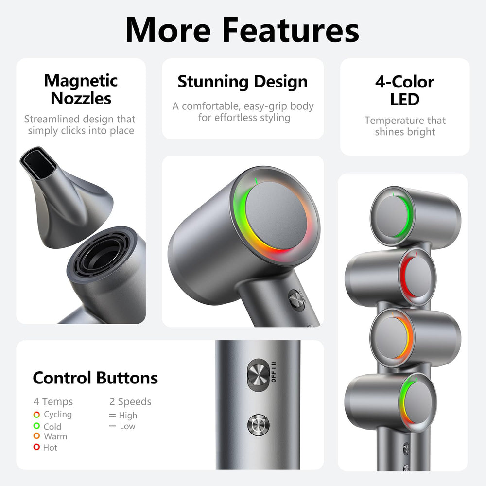Alloom LED ring shows hot, warm, and cool modes for safe styling