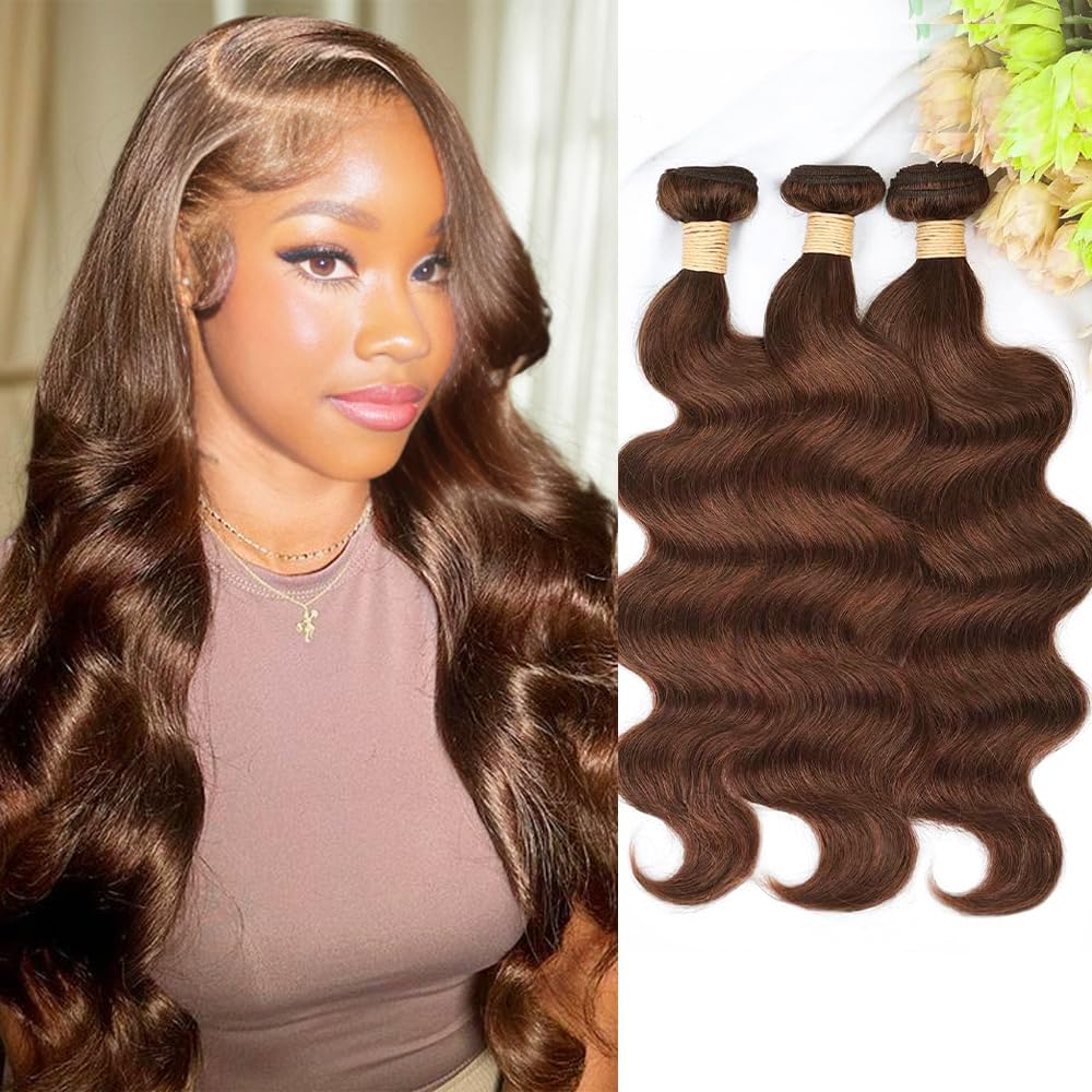 ALLRUN brown body wave 18inch bundle close-up reveals natural texture for seamless weave