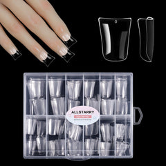 Allstarry Duck Nail Tips con cobertura completa transparente para uñas largas y diseños claros.
