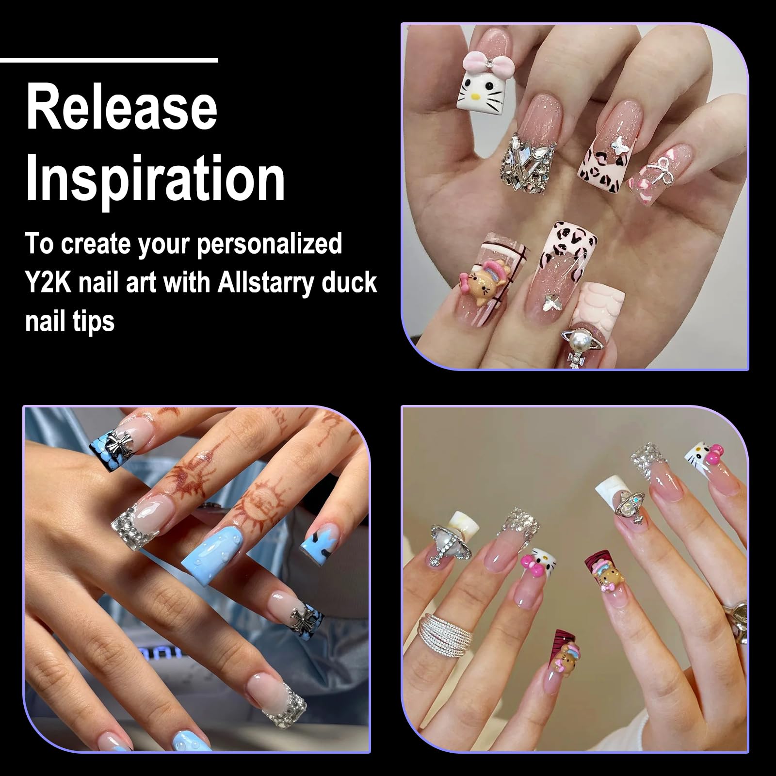 Allstarry Duck Nail Tips de 22 mm brinda longitud instantánea para un look inmediato.