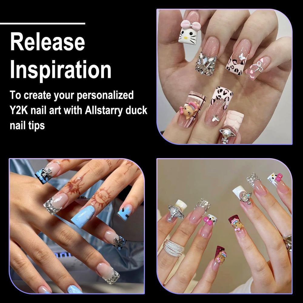 Allstarry Duck Nail Tips de 22 mm brinda longitud instantánea para un look inmediato.