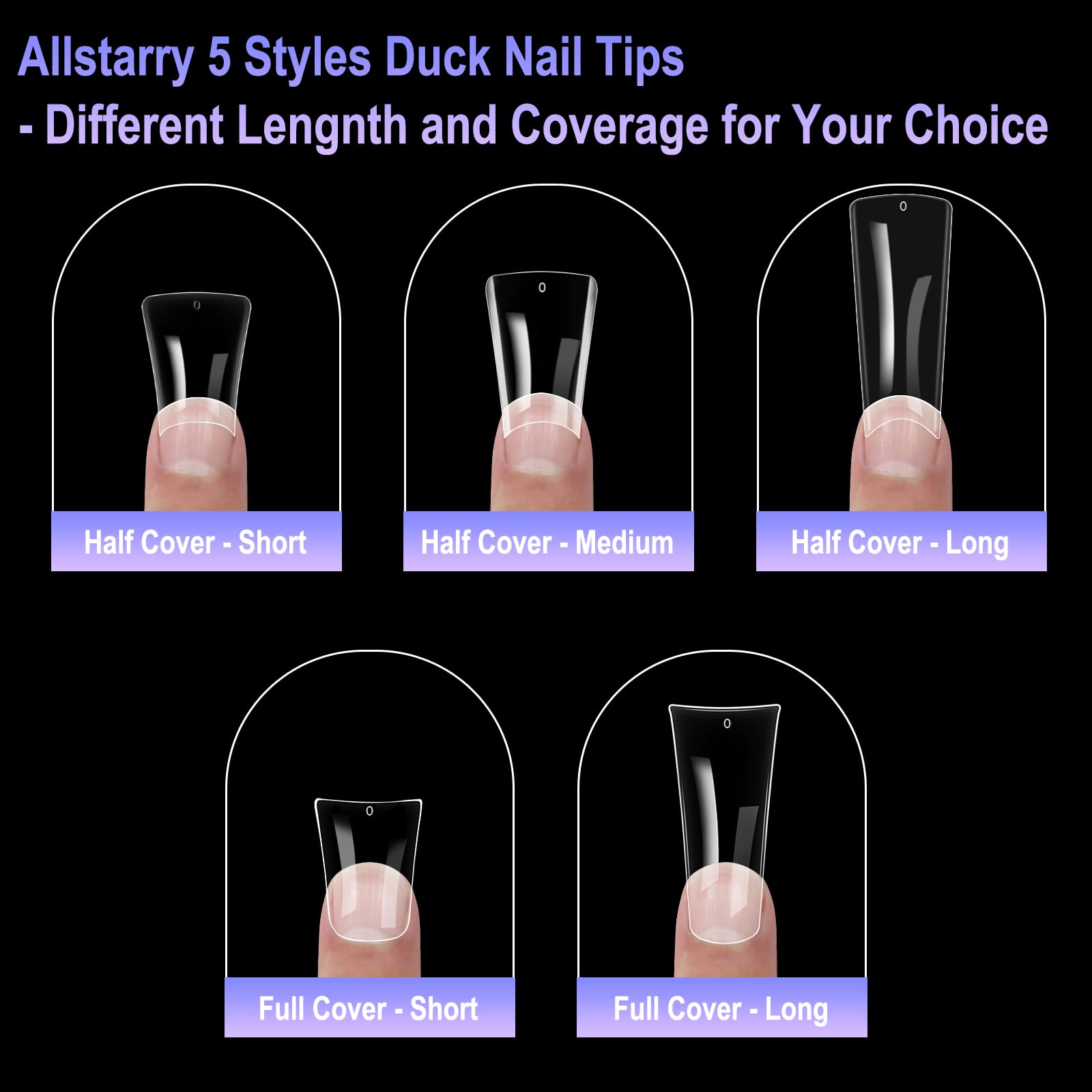 Allstarry Duck Nail Tips ideales para salón y proyectos caseros con acabado tipo cristal.