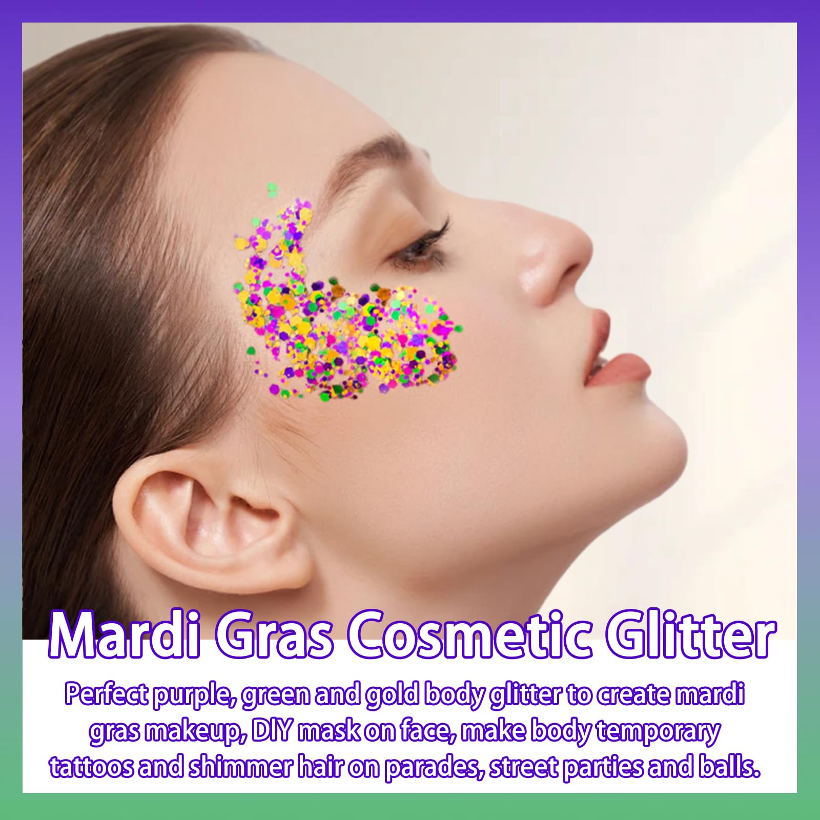 Allstarry Mardi Gras glitter jar gold closeup highlighting high-gloss shine.