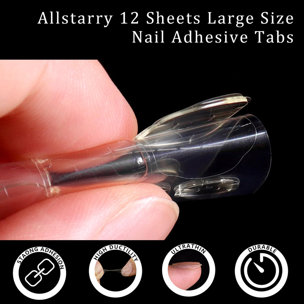 Allstarry Nail Tabs with 15 sizes per sheet enabling precise fit and secure adhesion.