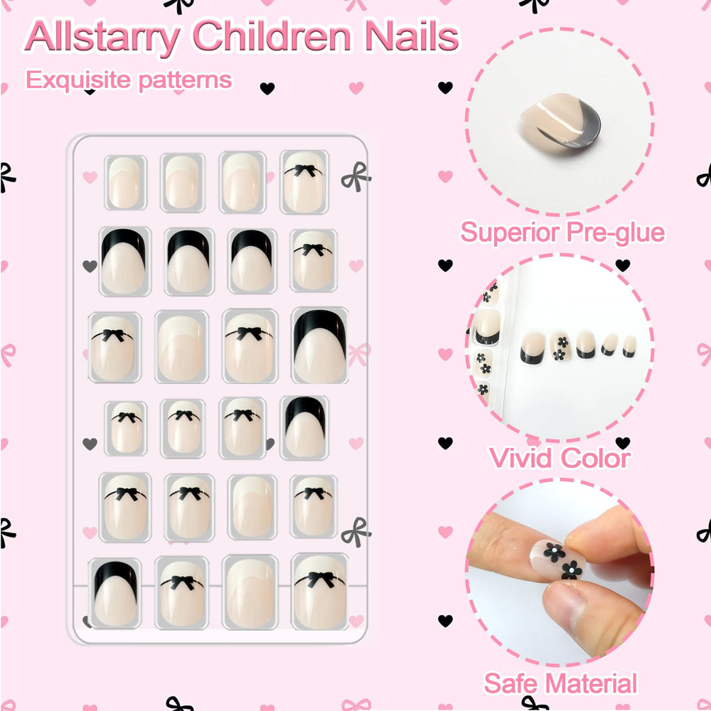 Allstarry uñas niñas prepegadas frances: fijación fácil sin gel ni pegamento.