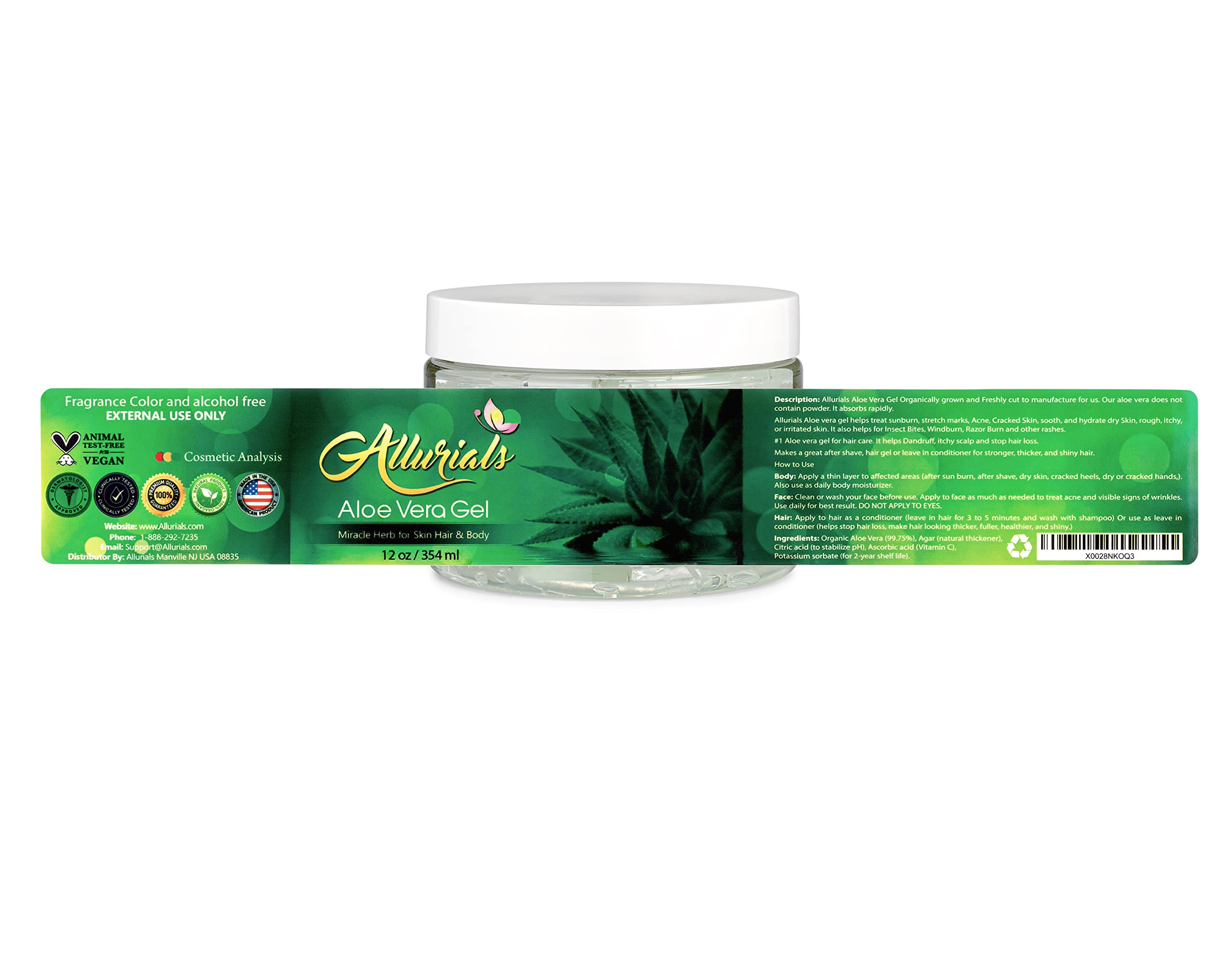 Allurials Aloe, etiqueta aprobada por dermatólogos para uso seguro