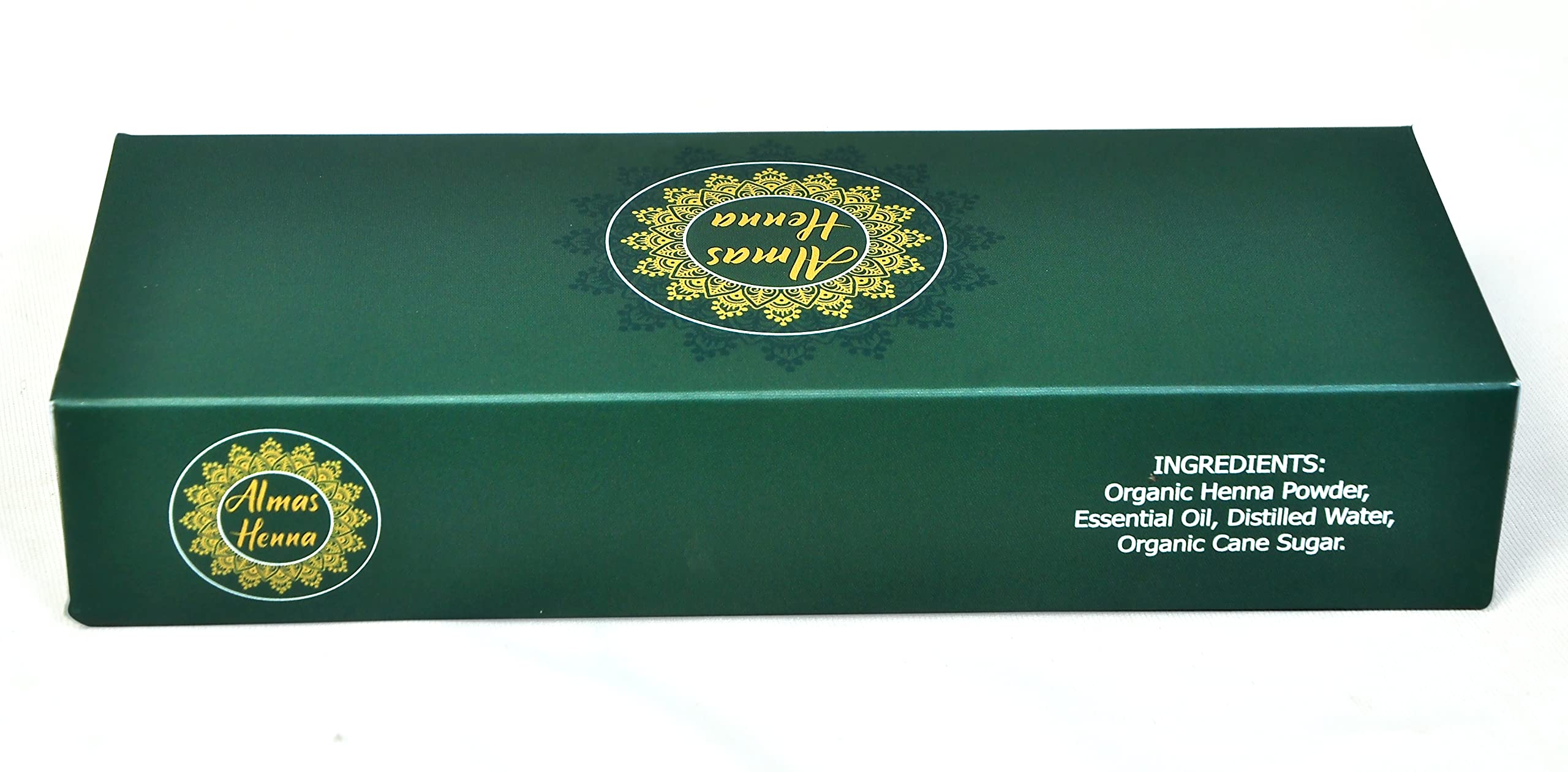 ALMAS Henna paste 30g tubes demonstrates natural reddish-brown color development.