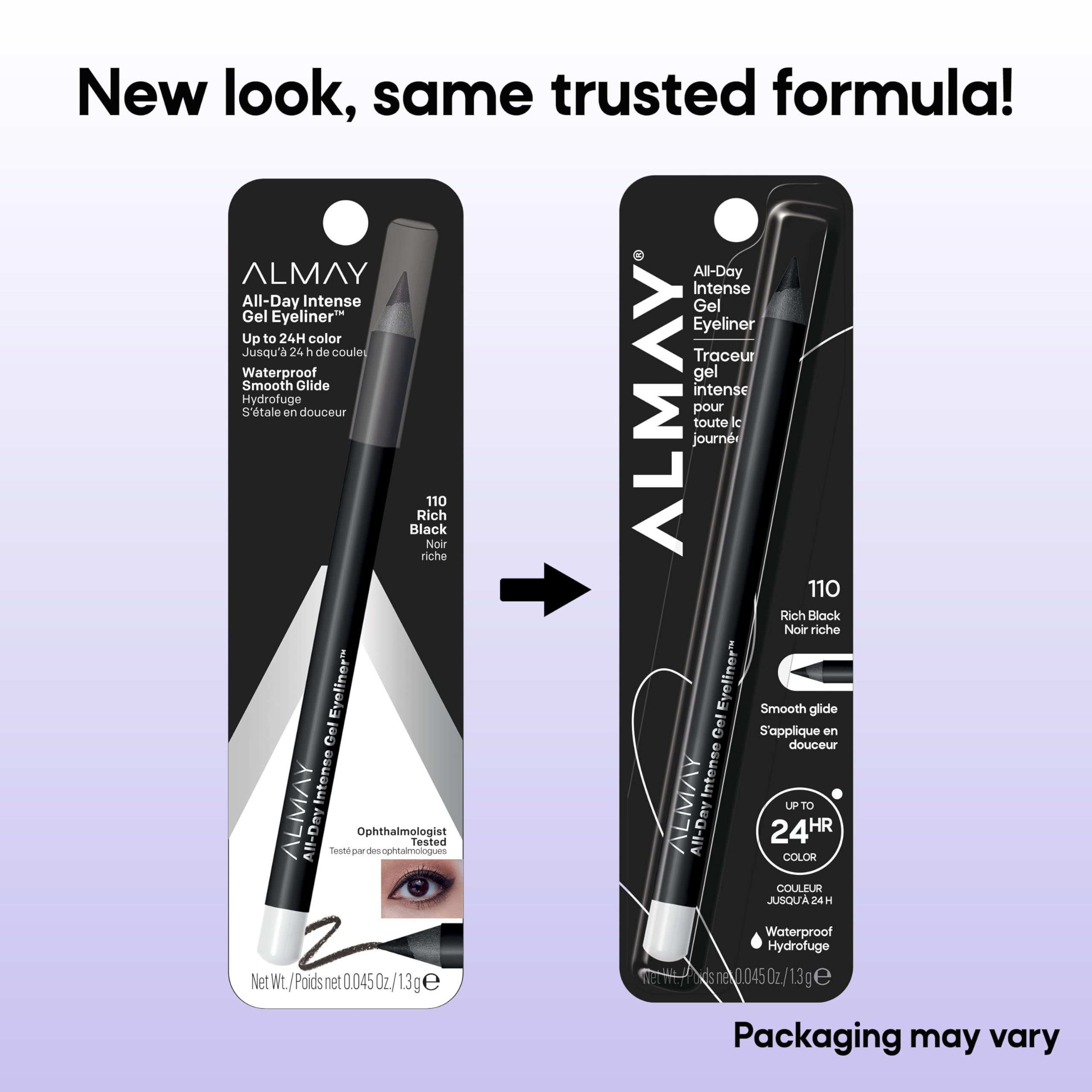 Almay All Day Intense Gel Eyeliner Pencil waterproof swatch demonstrates smudge proof finish
