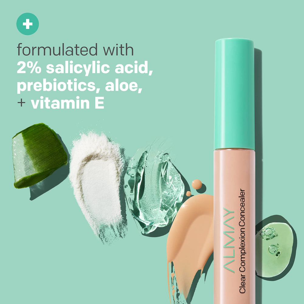 Prebióticos y aloe vera en Almay Clear Complexion Concealer para piel calmada.