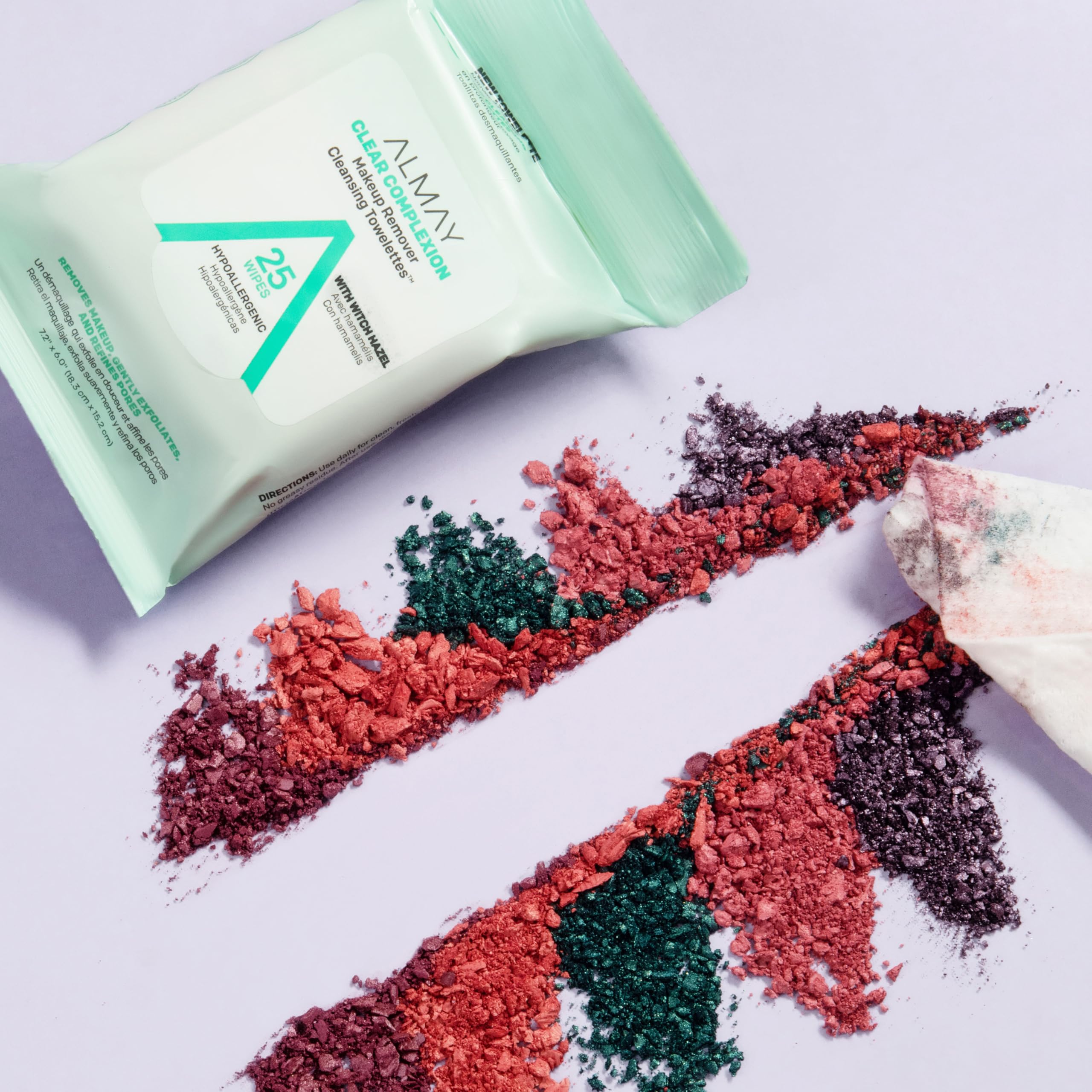 Close-up of Almay makeup remover towelette showing a soft texture for gentle exfoliation
