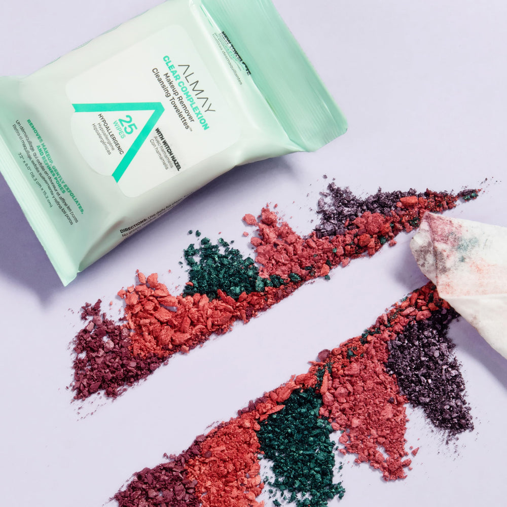 Close-up of Almay makeup remover towelette showing a soft texture for gentle exfoliation