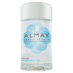 Almay deodorant packaging shows fragrance-free hypoallergenic protection for sensitive skin