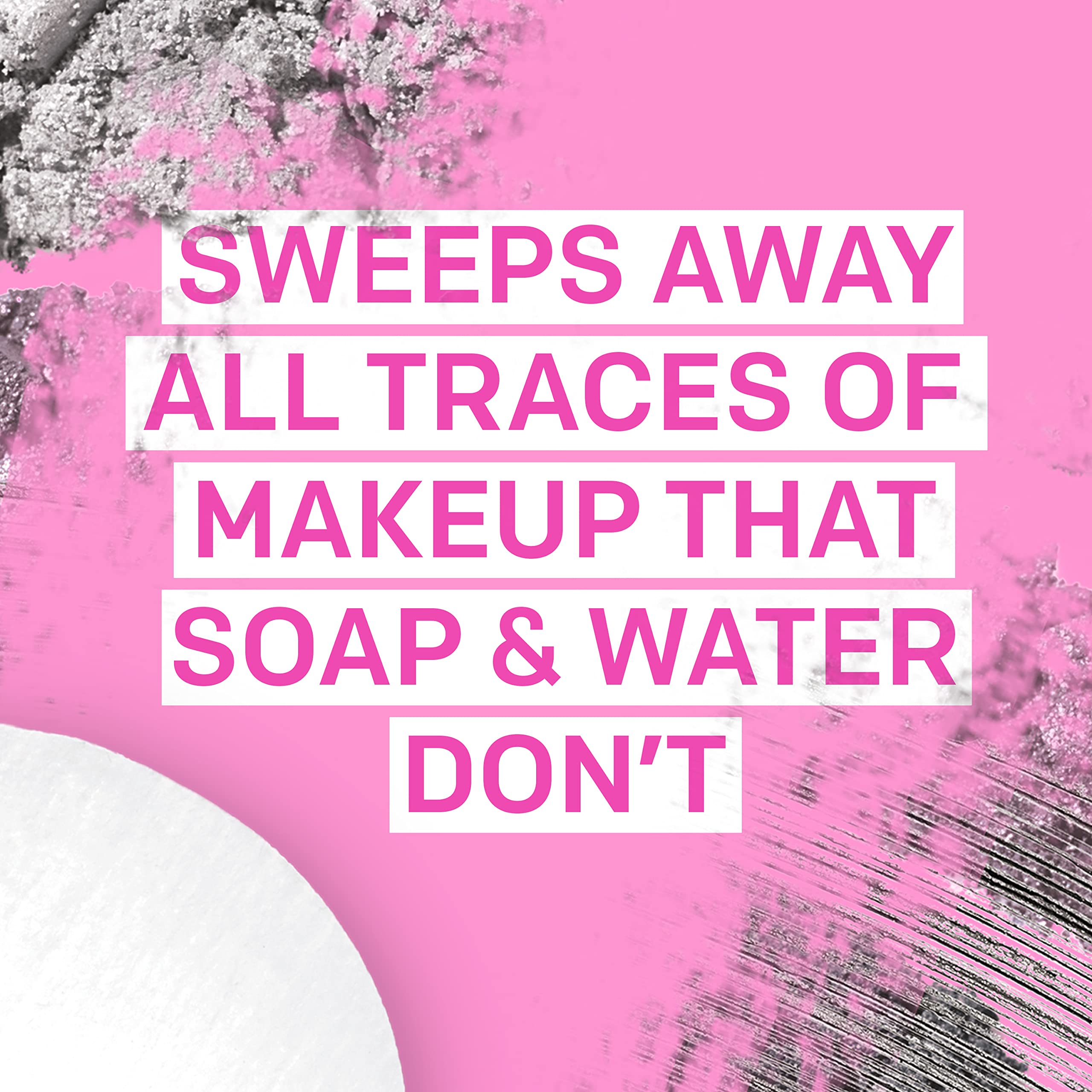 Almay Eye Makeup Remover Liquid closeup shows soothing aloe and cucumber blend.