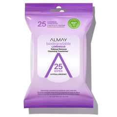 Almay face makeup remover wipes pack shown, convenient for on-the-go cleansing