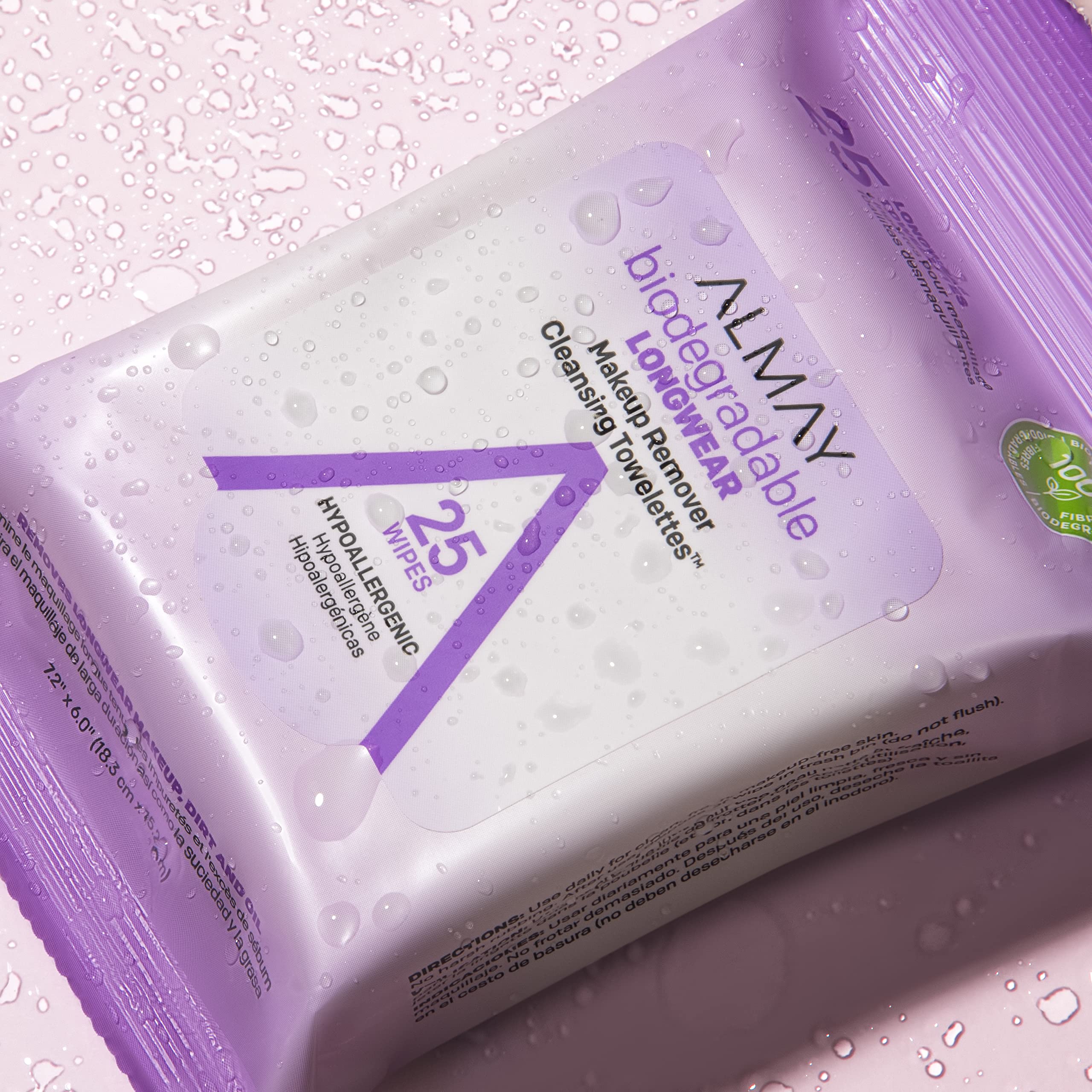 Almay fragrance-free hypoallergenic wipes pack emphasizing sensitive skin compatibility
