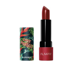 Almay Lip Vibes bullet application angle shows precise lip color application