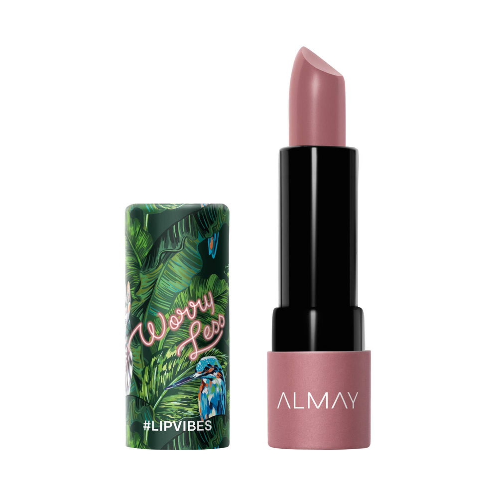 Almay Lip Vibes packaging highlights hypoallergenic formula for sensitive lips.