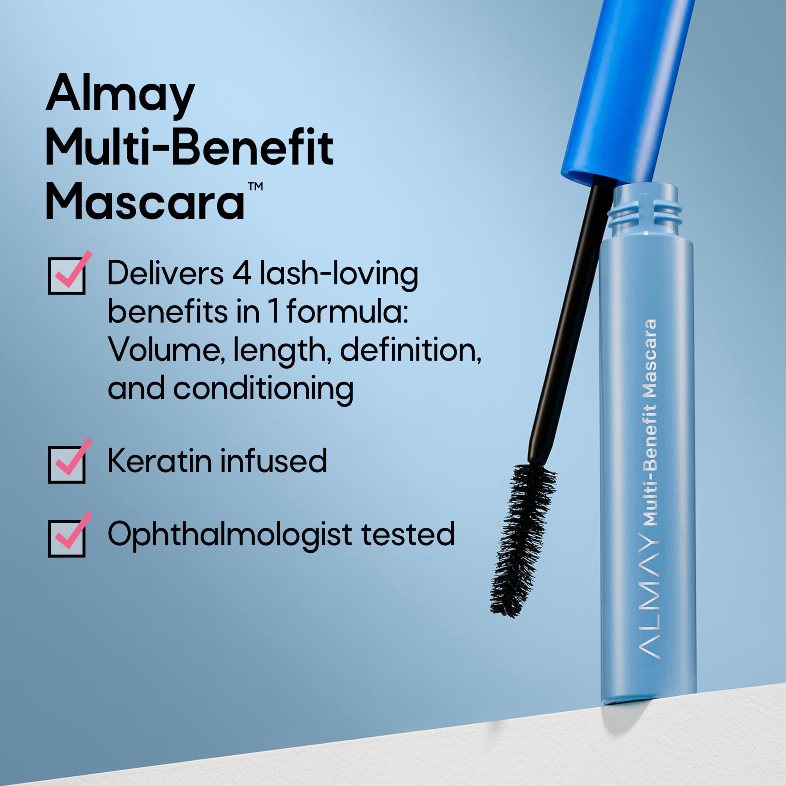 Almay waterproof mascara formula ready for all-day wear.