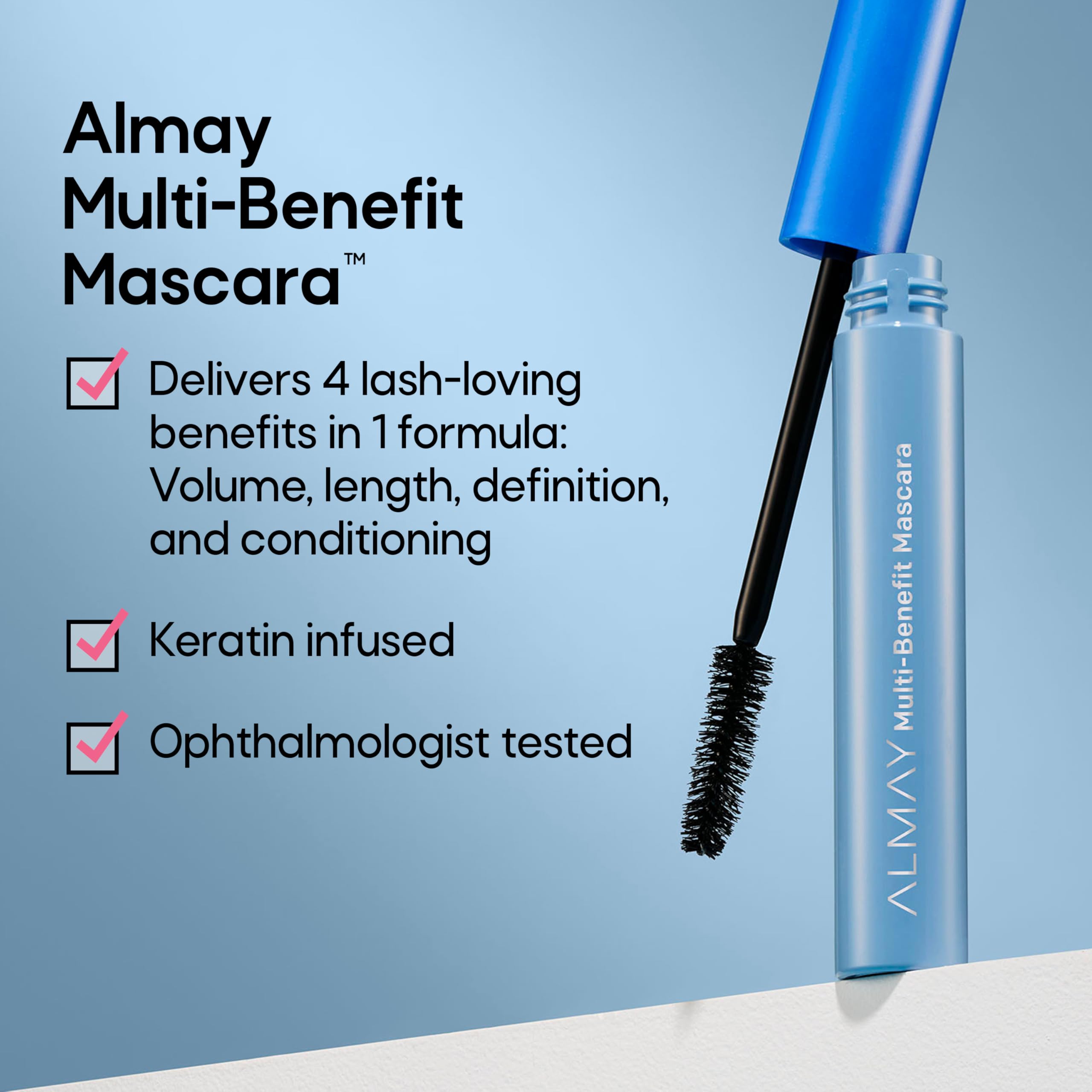 Almay Multi-Benefit Mascara adds lash length with definition.