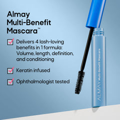 Almay Multi-Benefit Mascara adds lash length with definition.