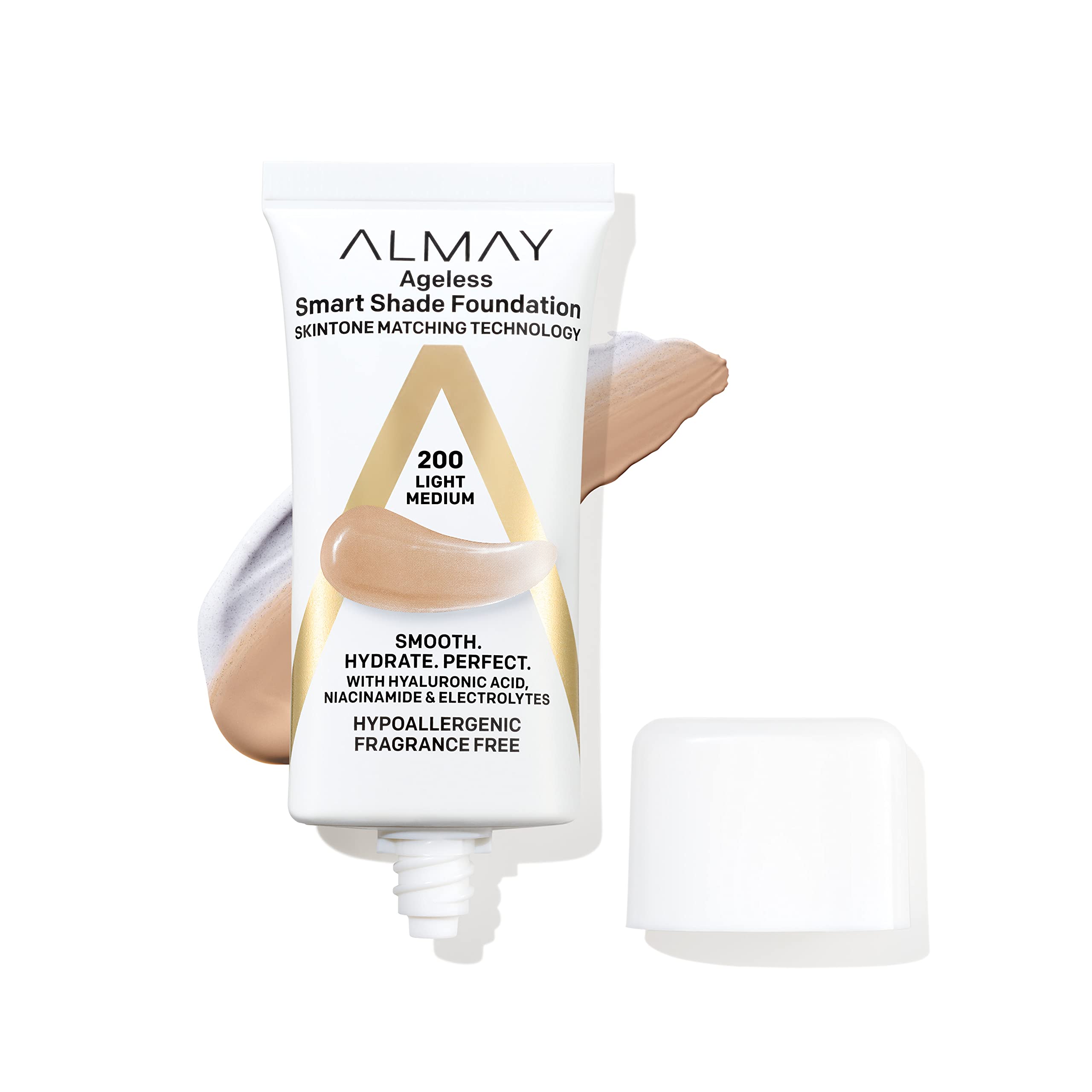 Almay Smart Shade Foundation botella: tono adaptable para pieles claras y medias.