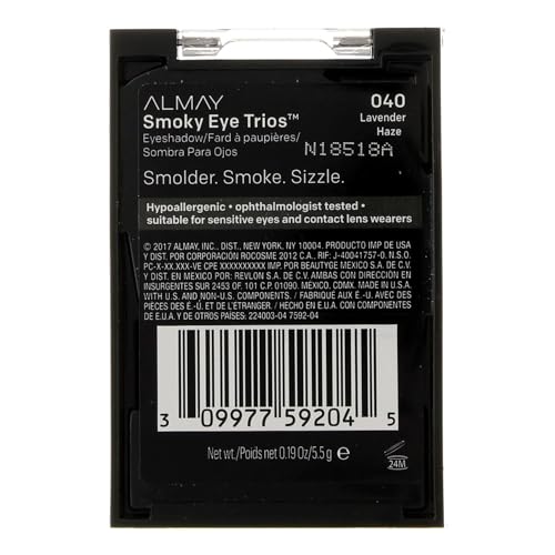 Almay Smoky Trio swatches in Lavender Haze show soft-to-dramatic shades.