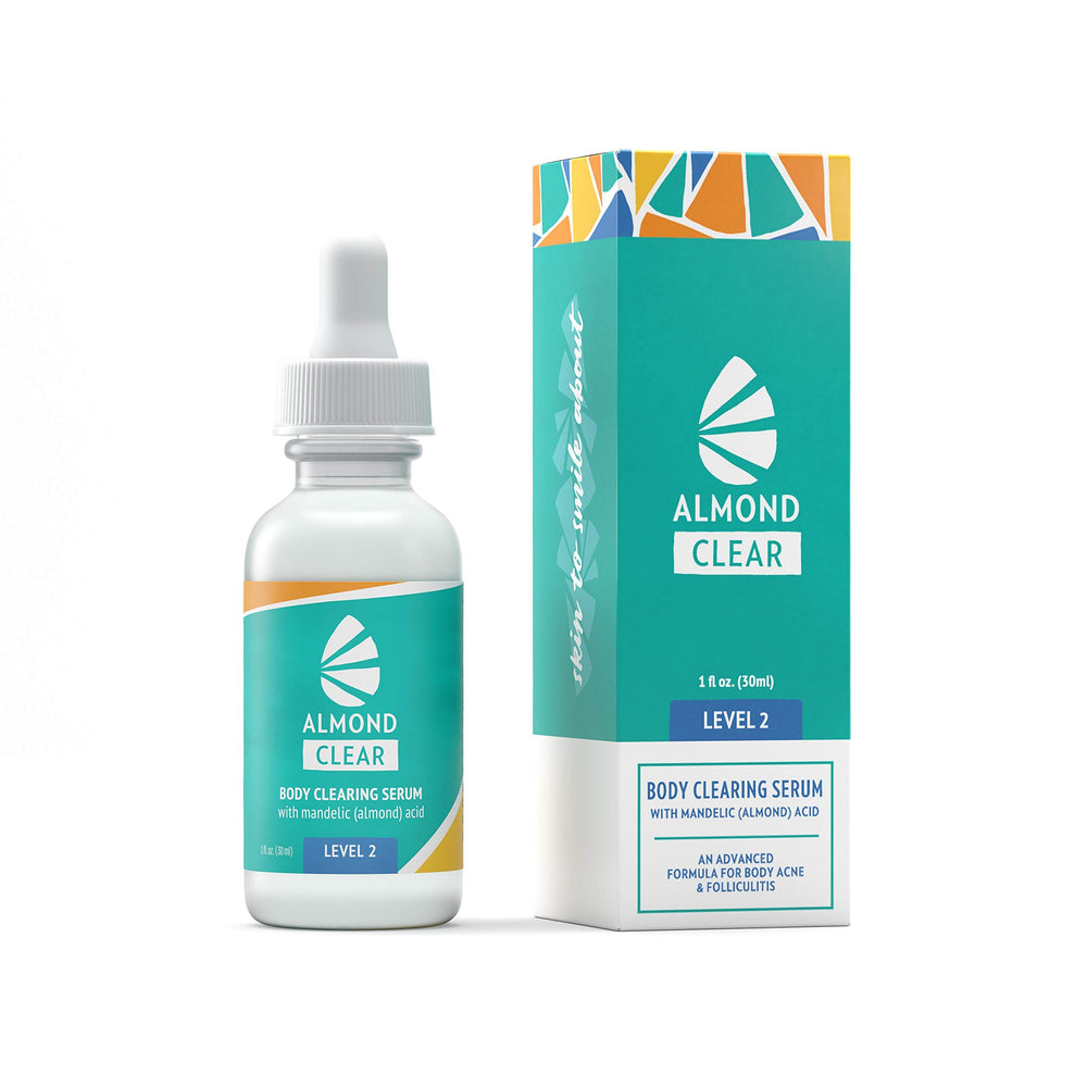 Almond Clear body clearing serum bottle with mandelic acid for clearer skin