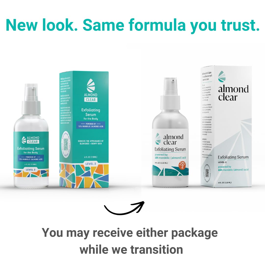 Almond Clear Level 2 Serum applied to arm, targeted body skin care.