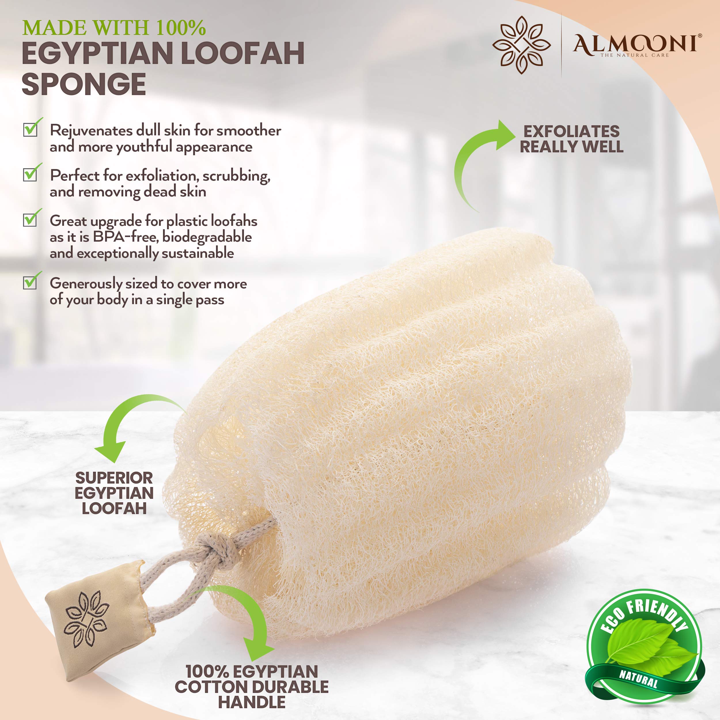 ALMOONI Egyptian loofah sponge pack back view showing packaging