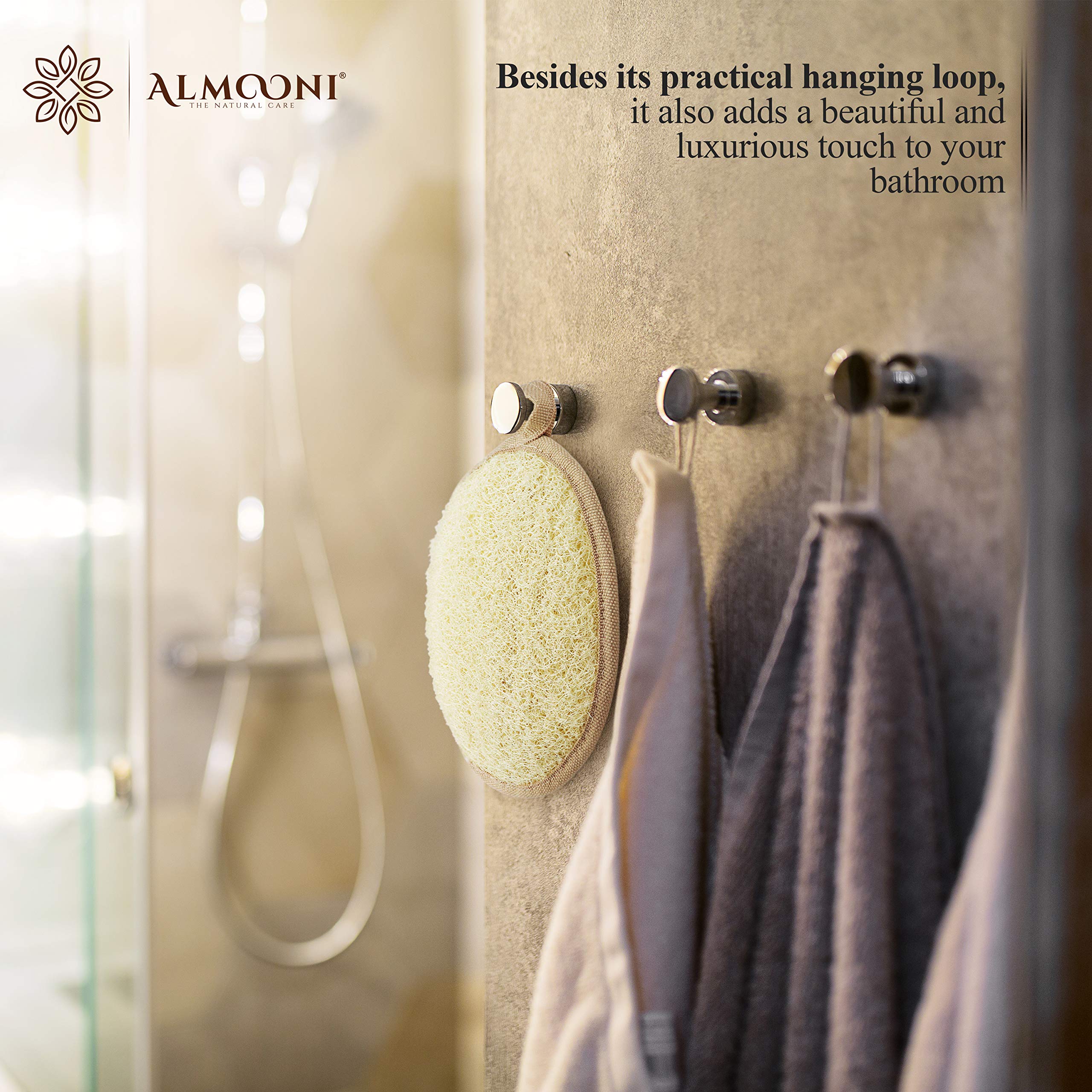 ALMOONI loofah sponge with hand strap for easy use