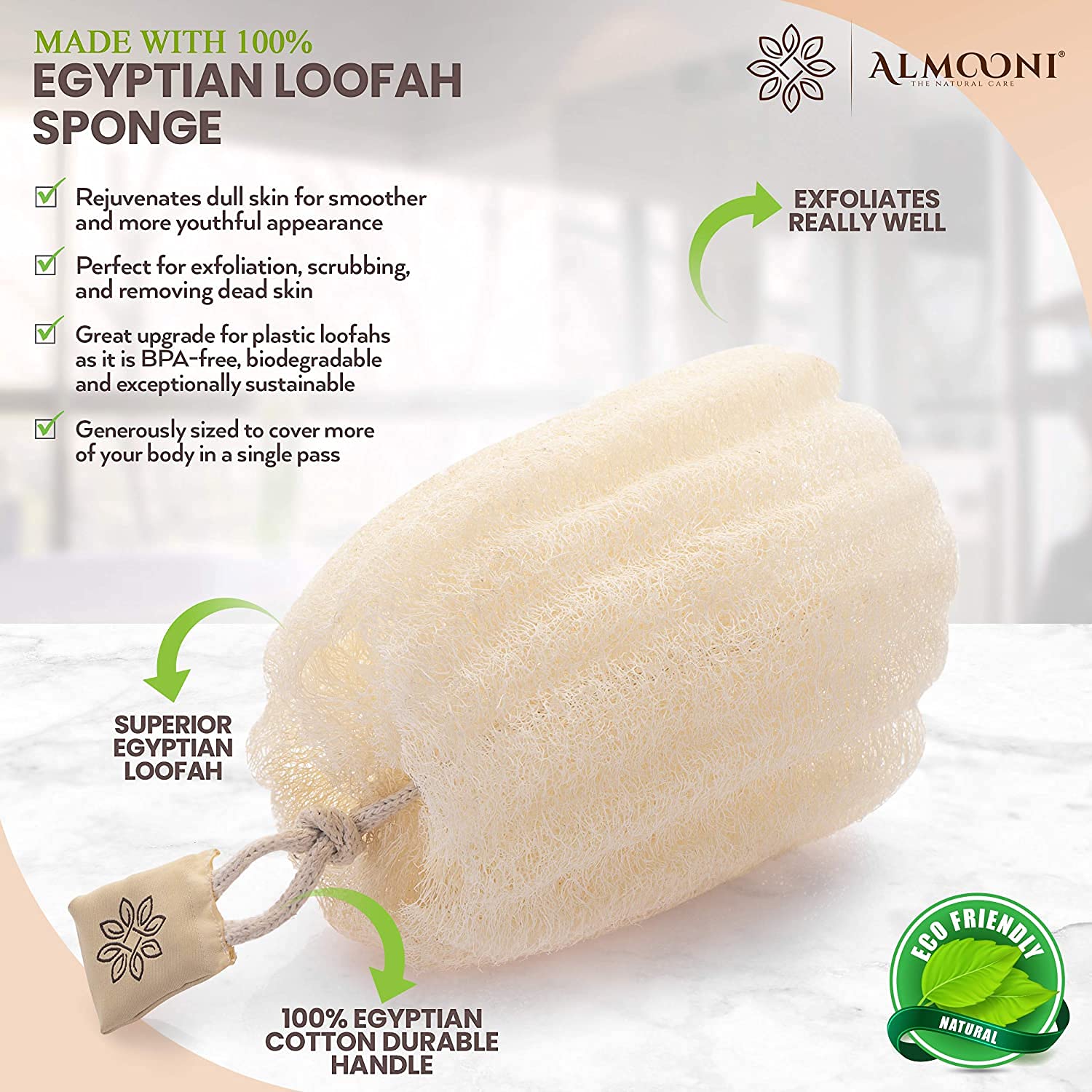 ALMOONI lufa egipcia exfoliante, paquete de dos unidades para cuidado diario.