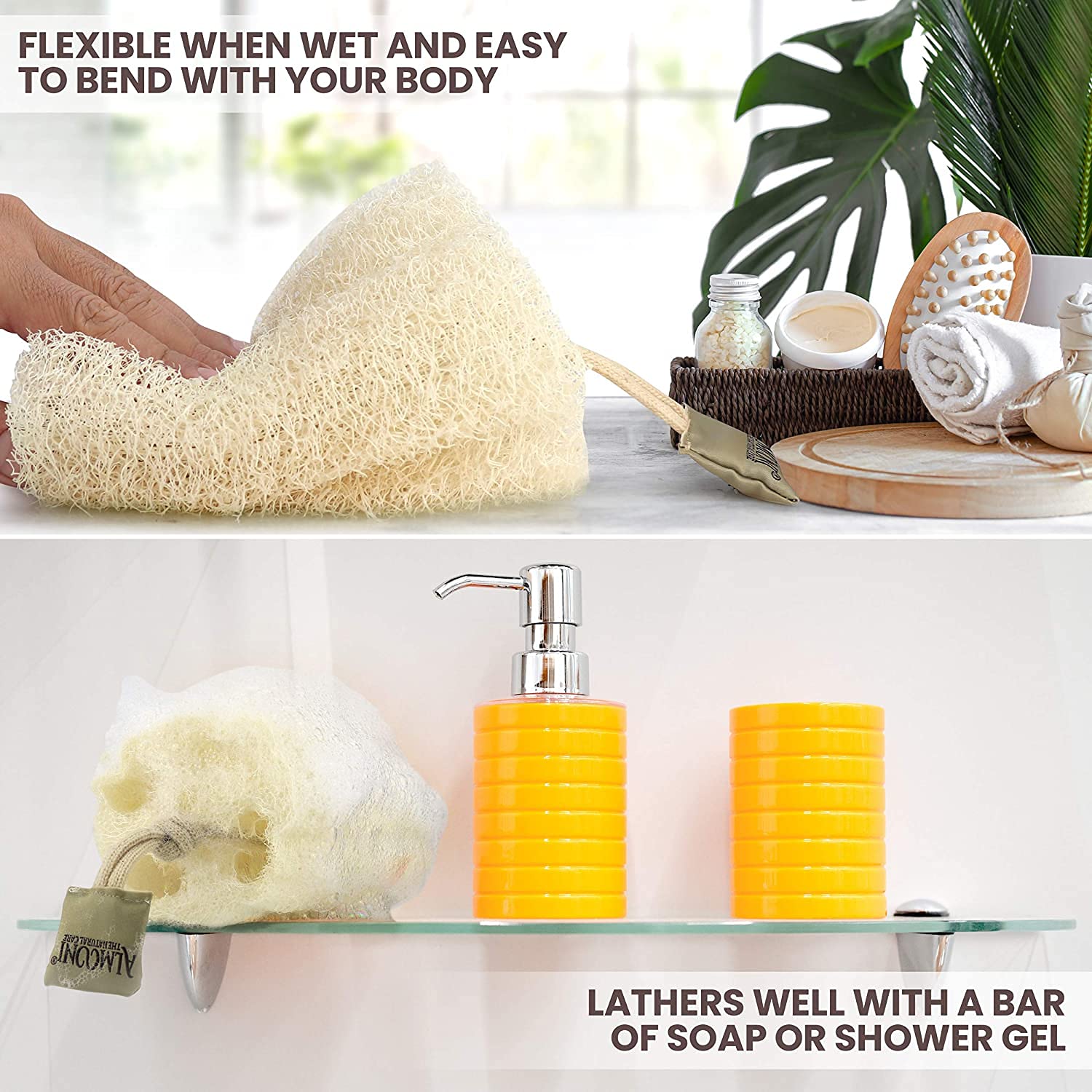 ALMOONI lufa egipcia con fibras gruesas para mayor espuma natural.