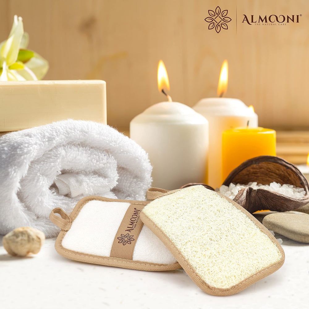 ALMOONI lufa flexible, se adapta al contorno corporal para exfoliación uniforme.