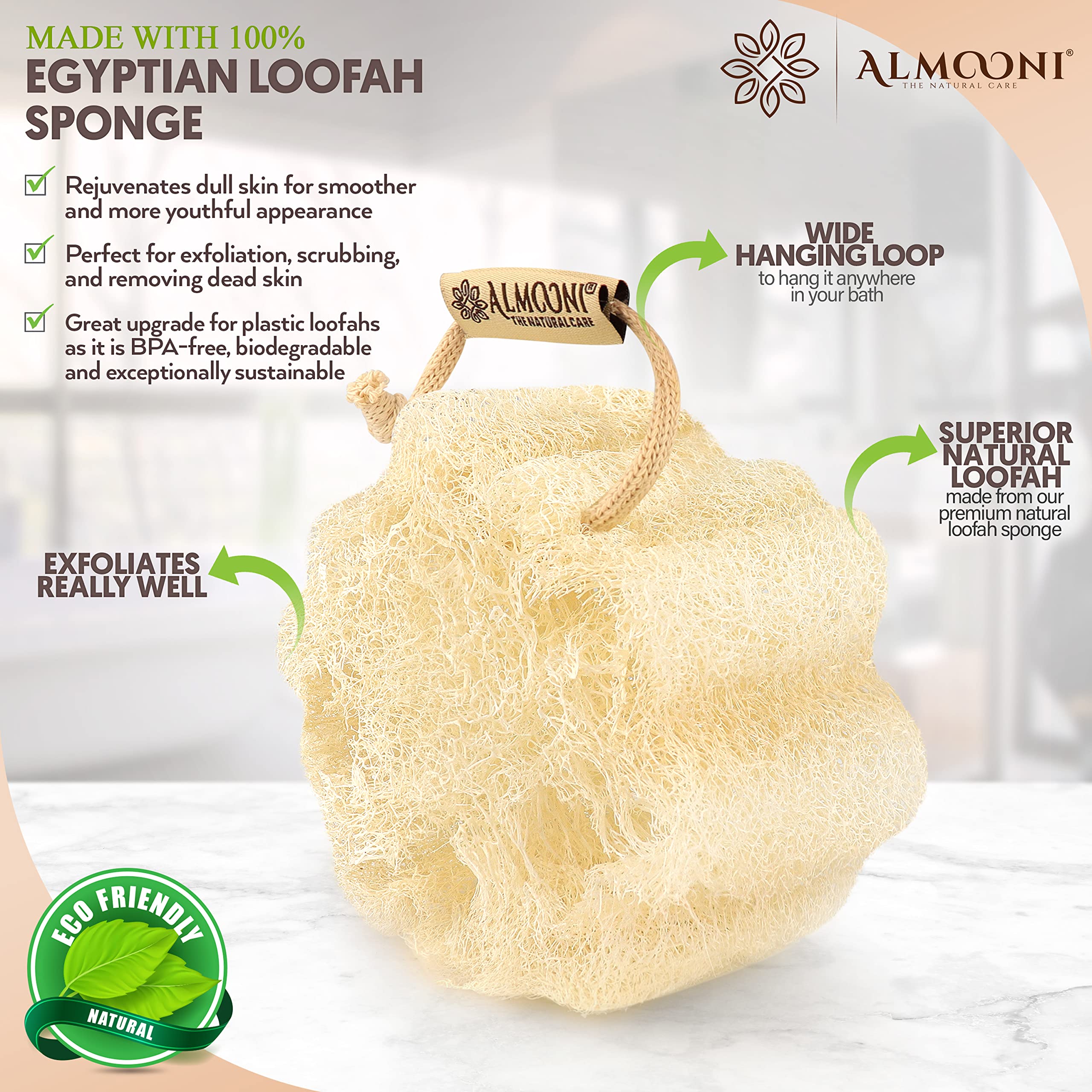 ALMOONI lufa natural con fibras gruesas para exfoliación más eficiente