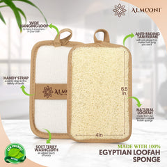 ALMOONI lufa exfoliante, textura suave que remueve células muertas para una piel más luminosa.