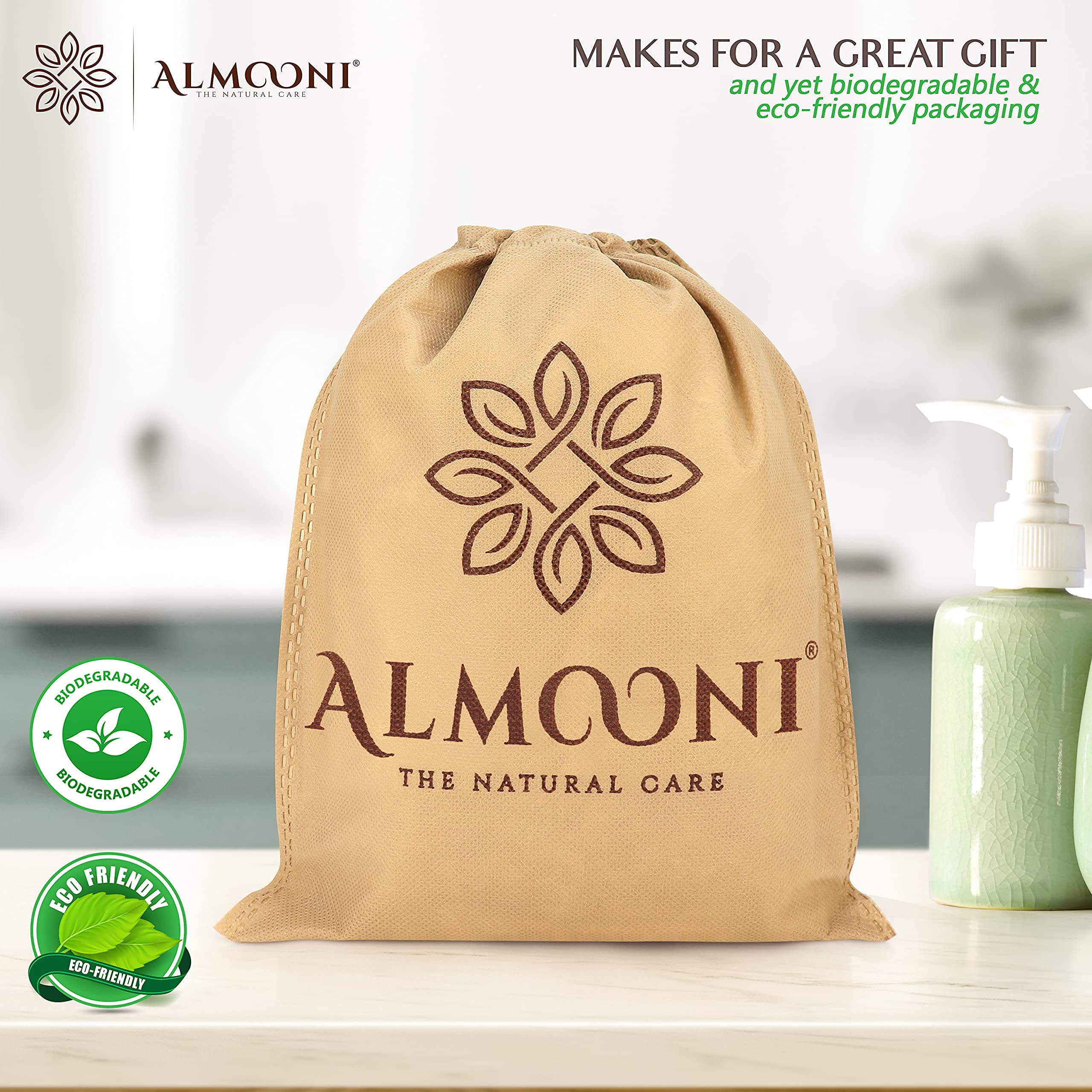 ALMOONI lufa para ducha, ideal regalo biodegradable con bolsa de cordón.
