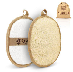 ALMOONI natural loofah exfoliating scrubber pack shot for smoother skin