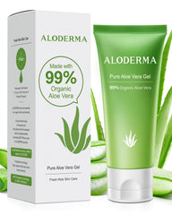 Aloderma Aloe Gel face application close-up for refreshing hydration.
