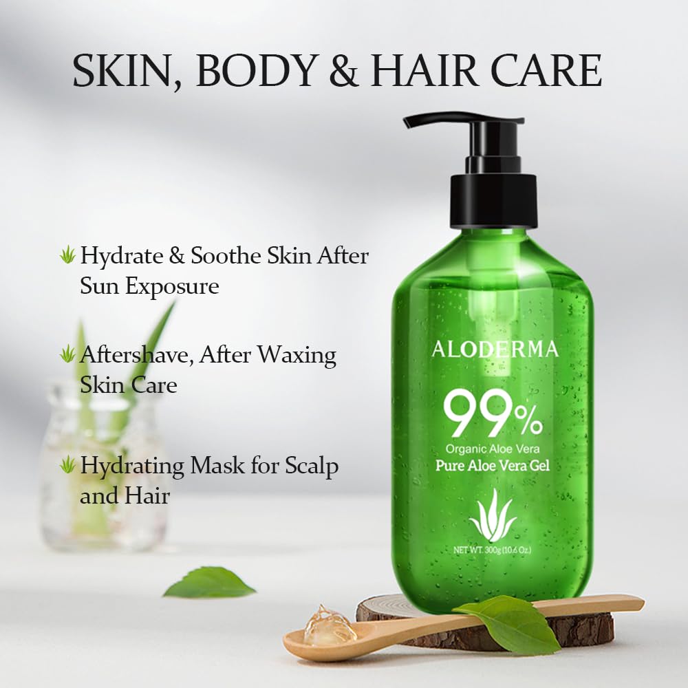 Aloderma gel aloe vera para piel sensible, calma suavemente la piel.