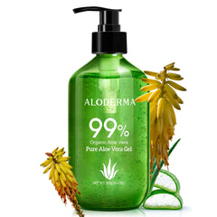 Aloderma gel aloe vera 99% orgánico cosecha en 12 horas para rostro y cuerpo.