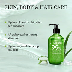 Aplicación facial de gel Aloe Vera Aloderma hidrata la piel.