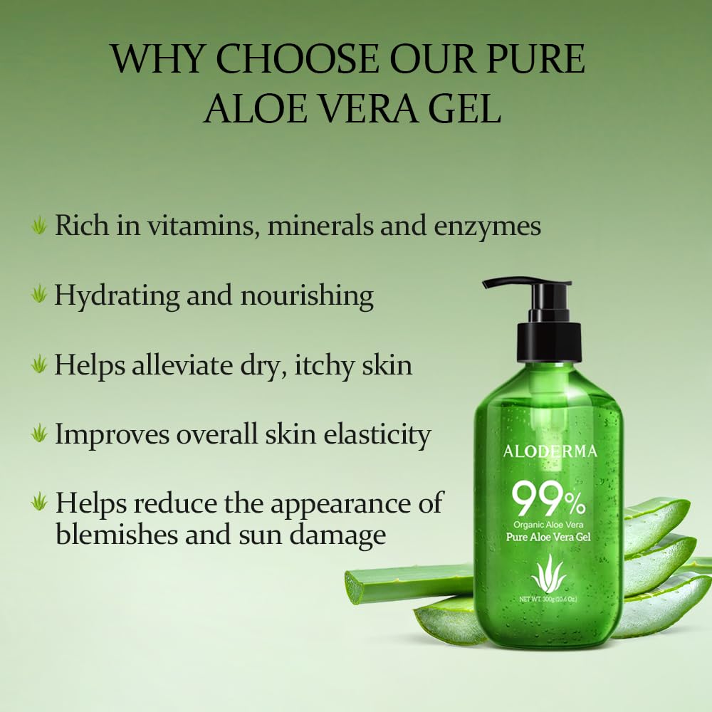 Aloderma gel aloe vera para rostro y cuerpo, hidratación ligera y refrescante.