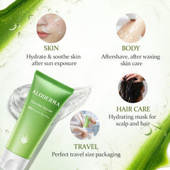 Aloderma cooling aloe vera gel provides sun exposure relief for skin comfort.